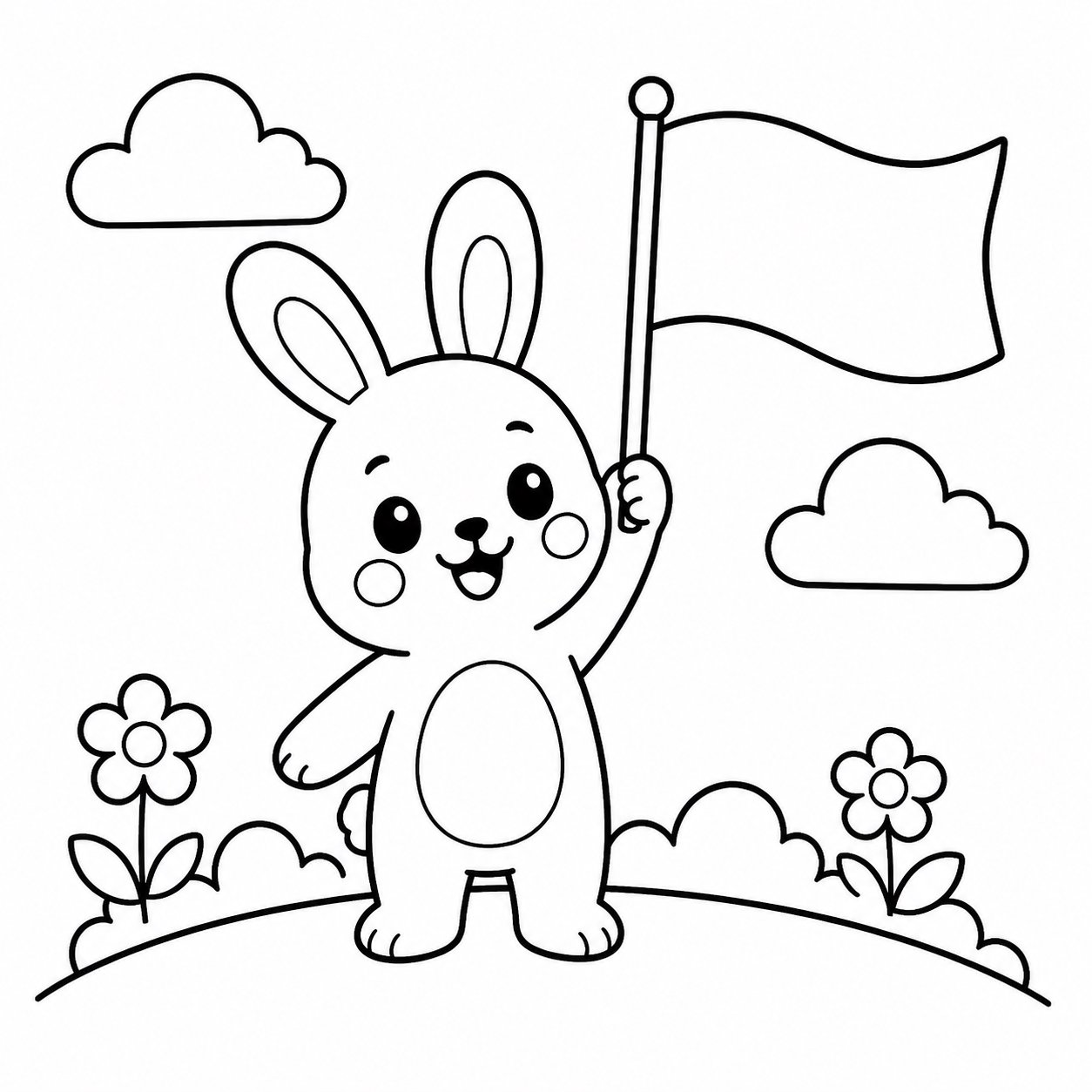 Kleines Kaninchen hebt eine kleine Fahne