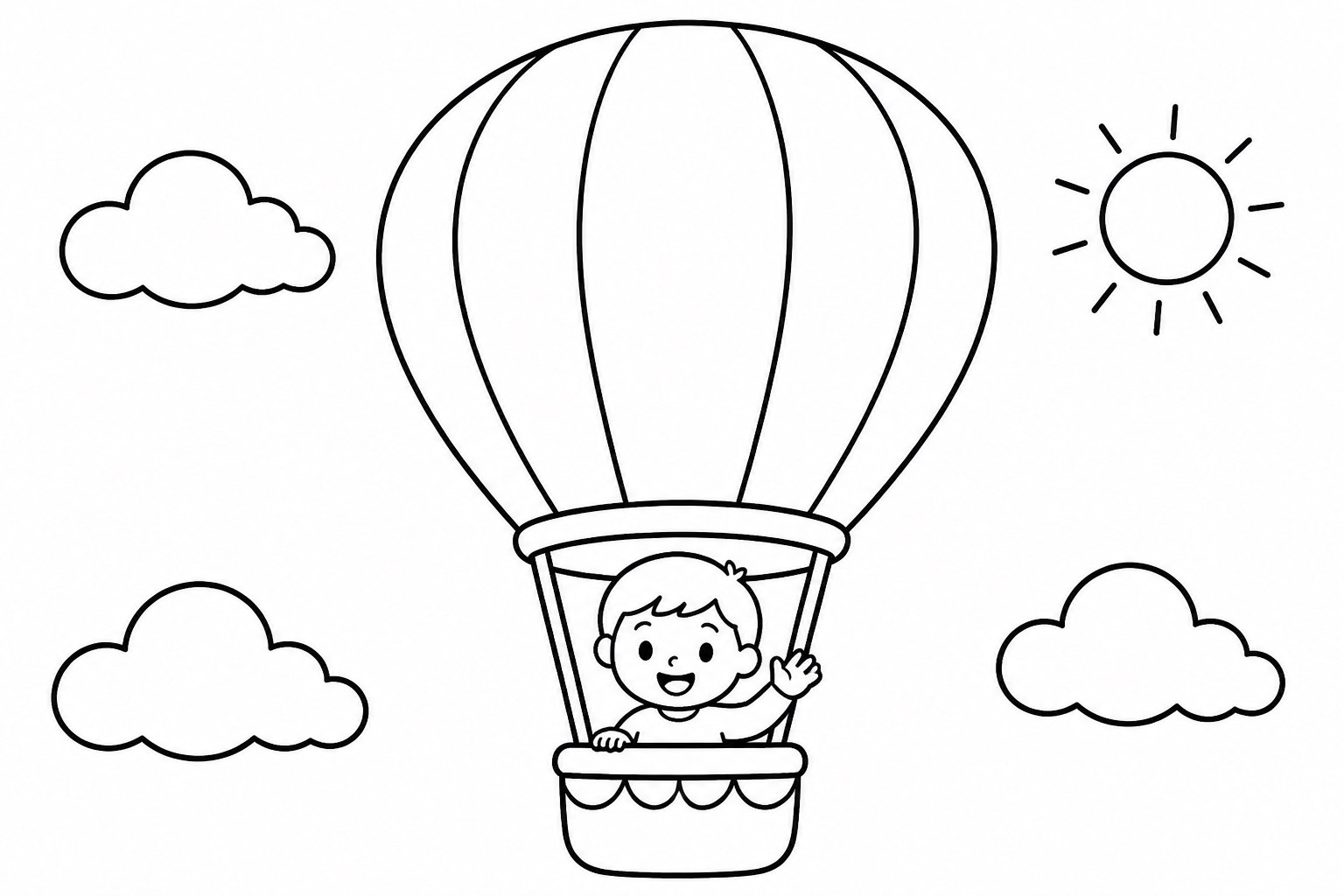 O balão de ar quente flutua no céu