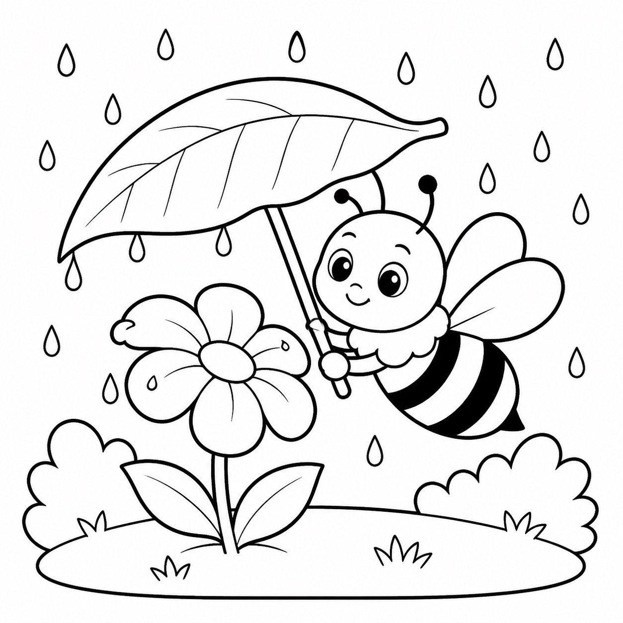 Abelhas protegem uma flor da chuva