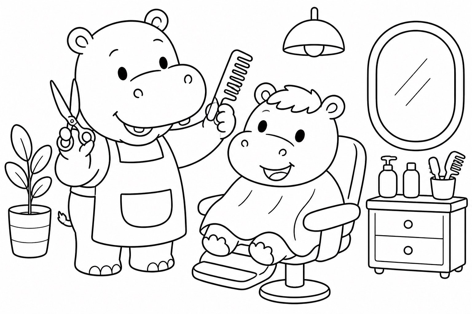 El hipopótamo pequeño es peluquero