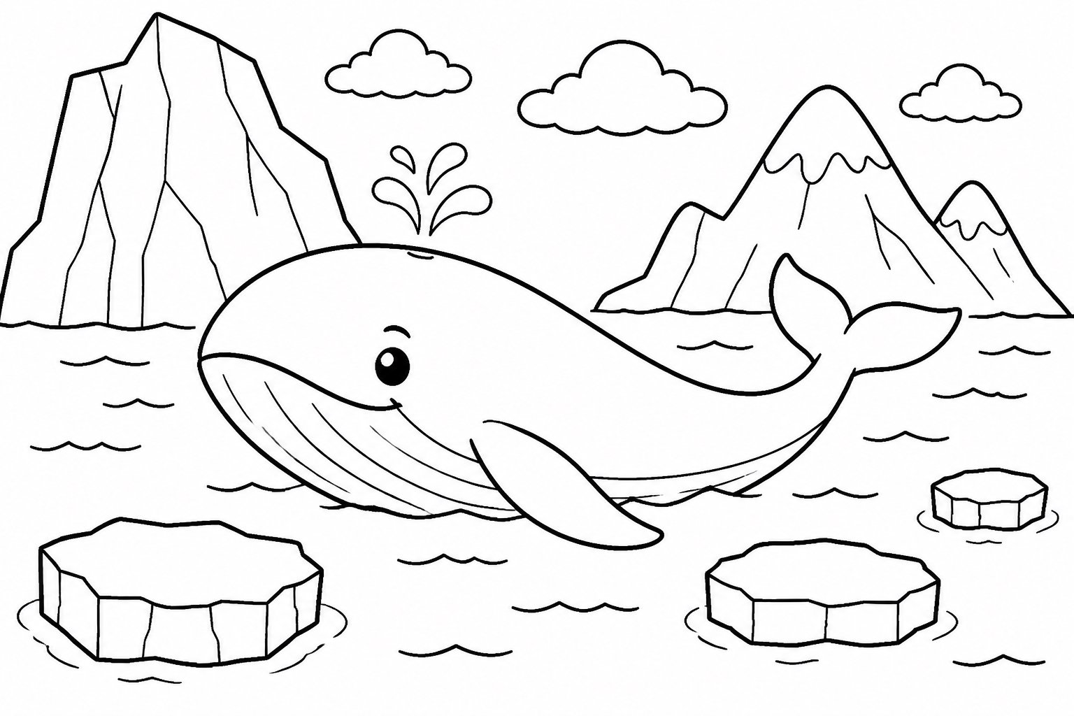 Ballena nadando por la bahía de icebergs