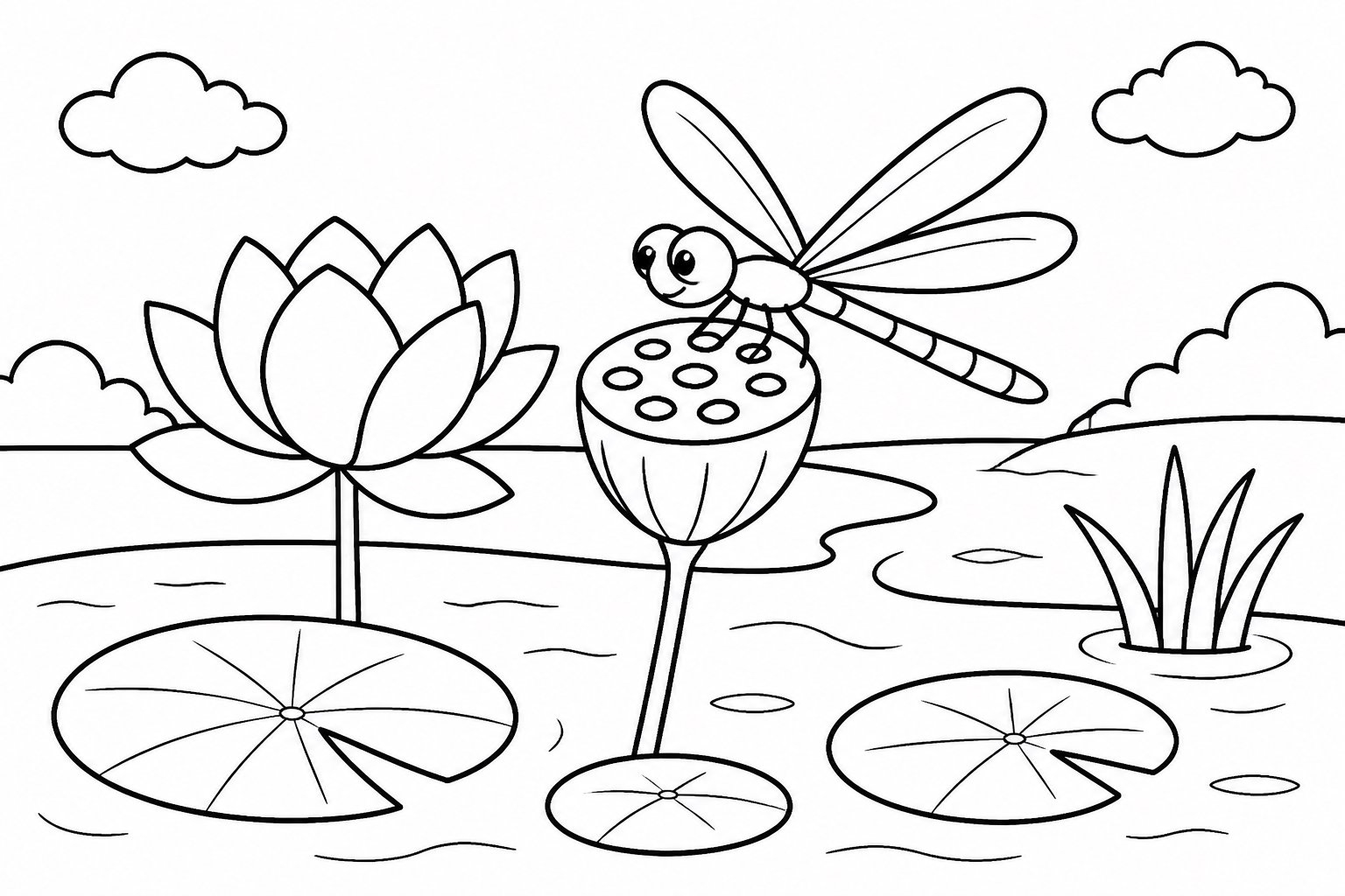 ハスの実のそばに止まるトンボ