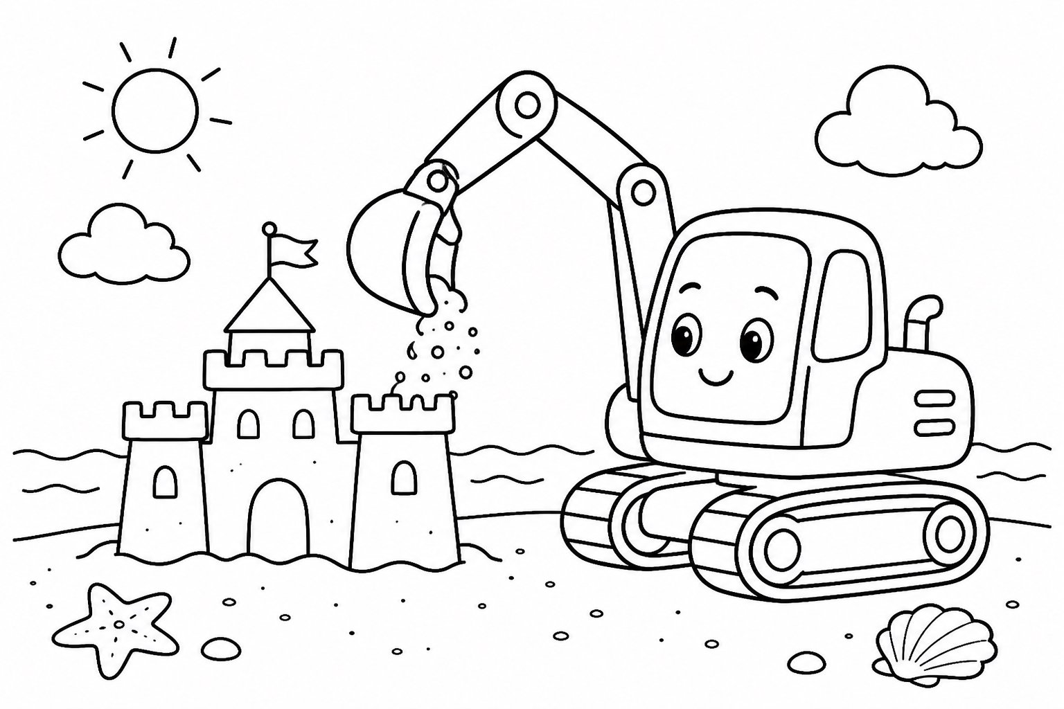 Petite pelleteuse construisant un château de sable