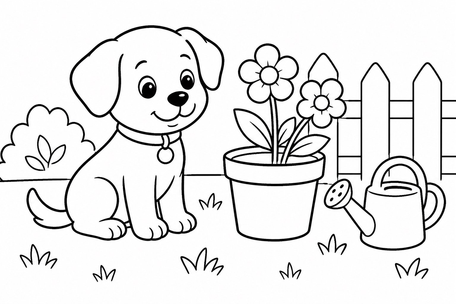 子犬が植木鉢を守る
