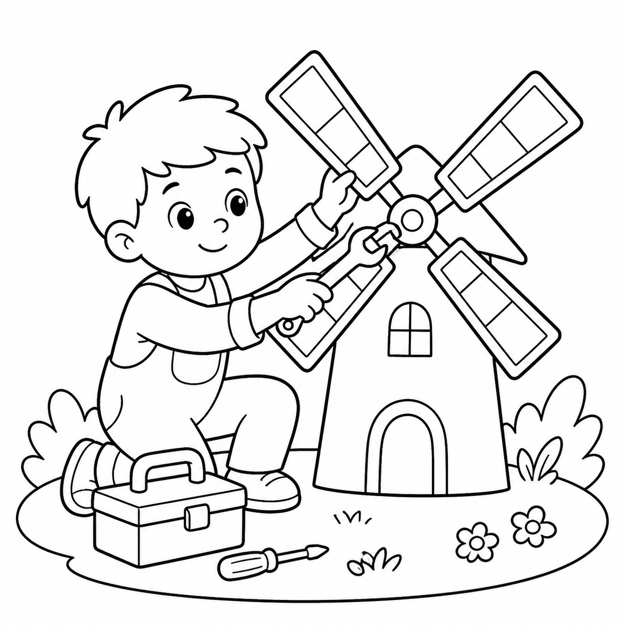 Enfants réparant un moulin à vent
