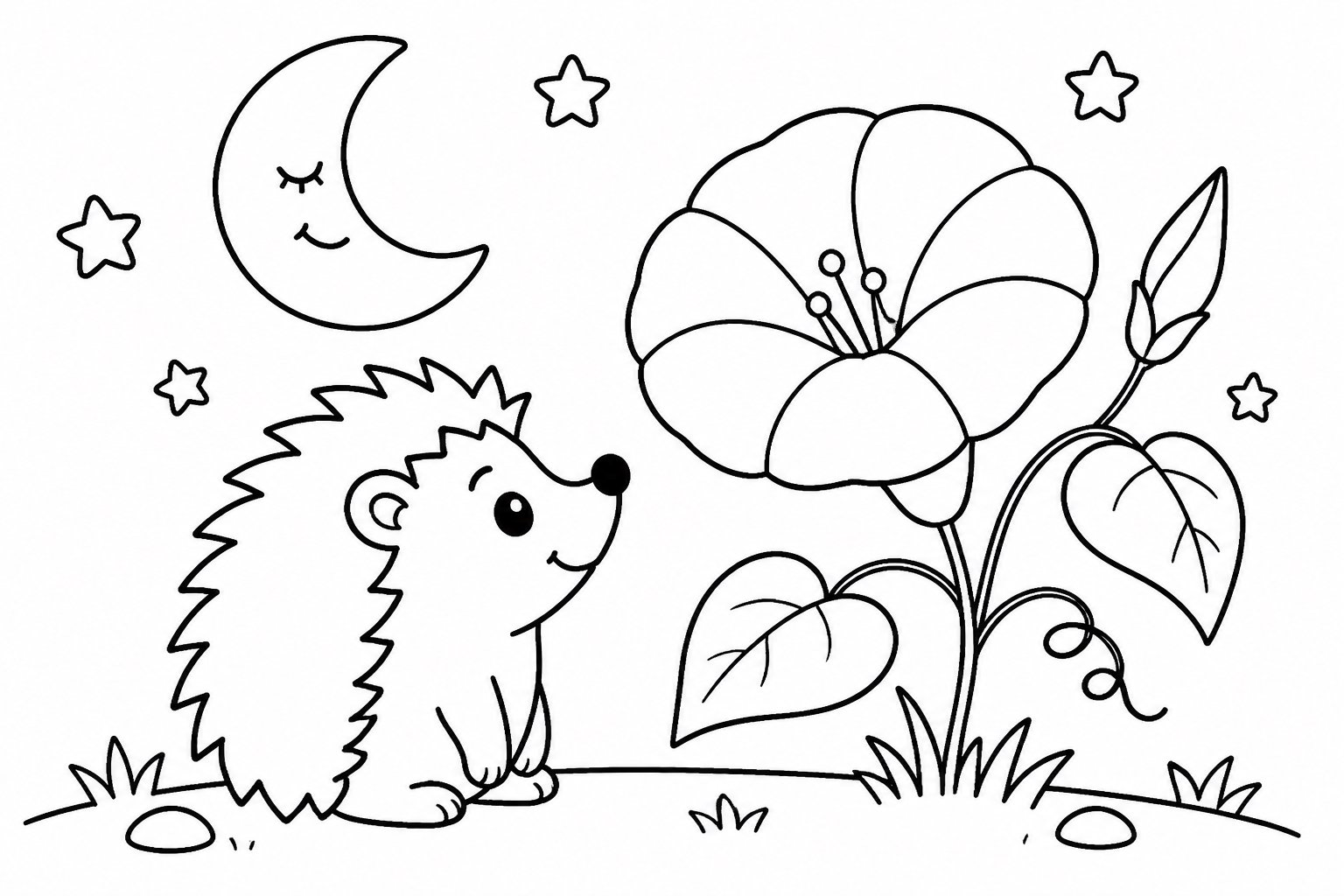 Petit hérisson près de la fleur de lune