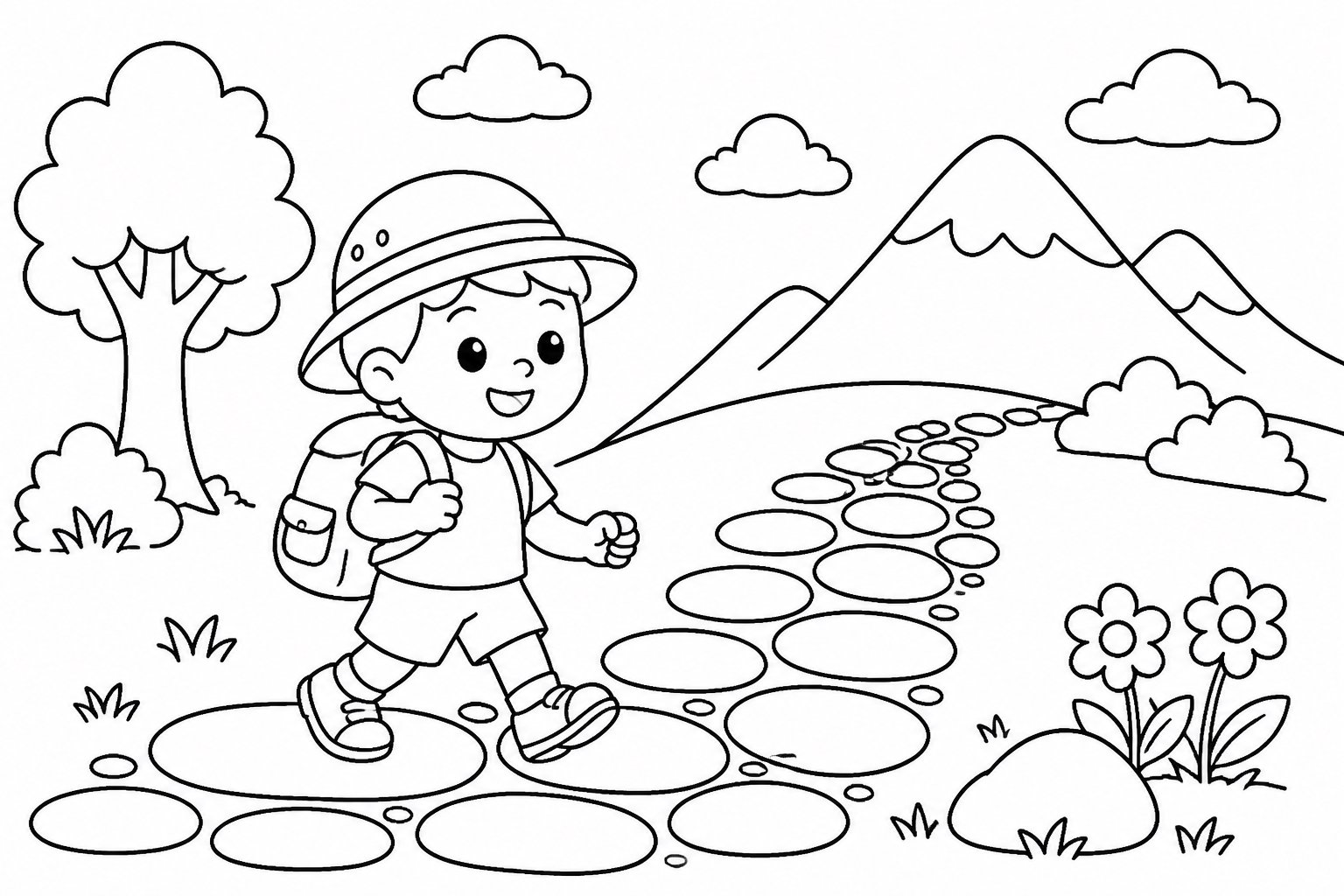 小朋友走过石头小路