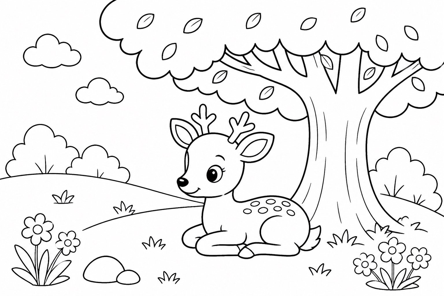 Faon se reposant à l’ombre d’un arbre