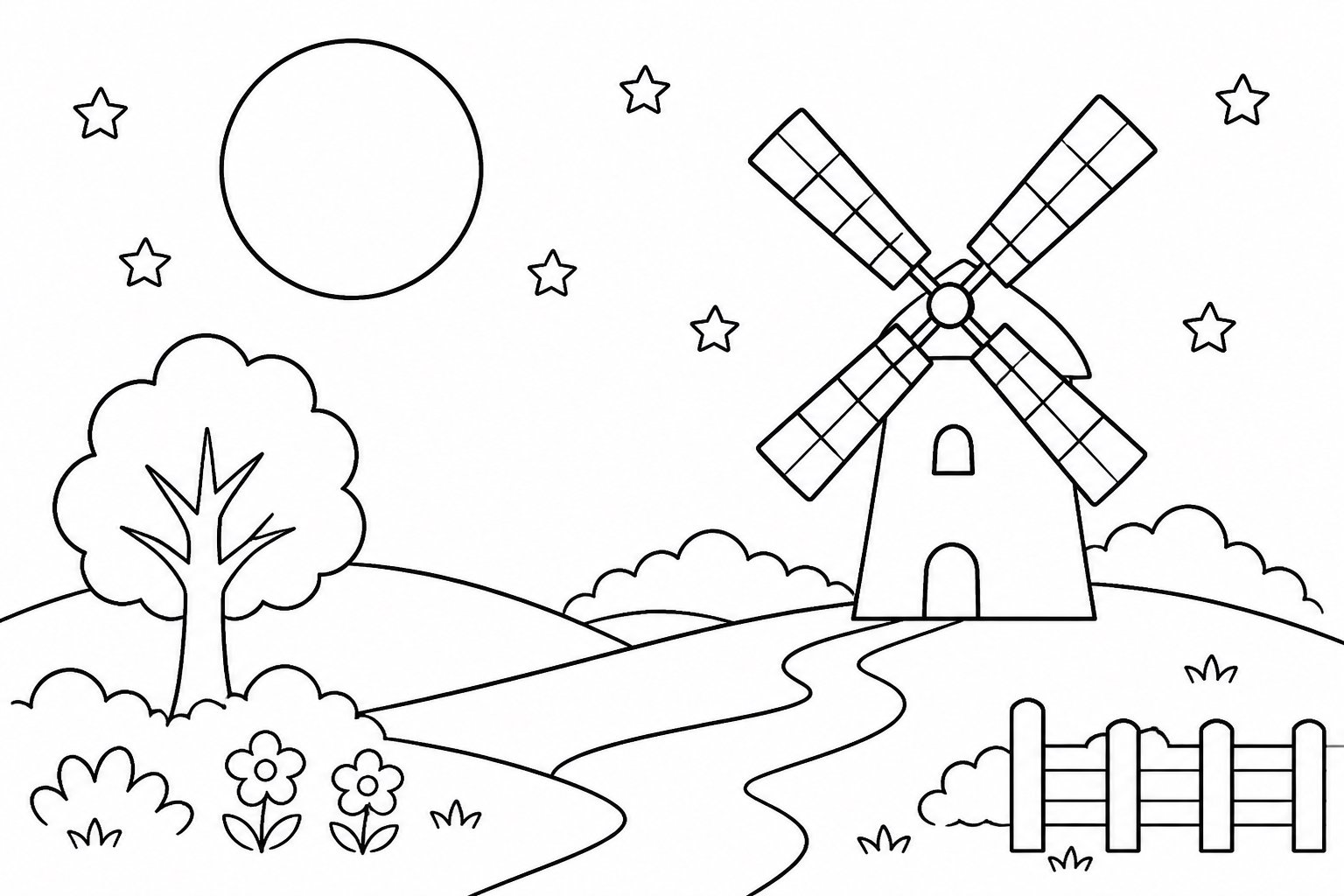 Windmühle unter dem Vollmond