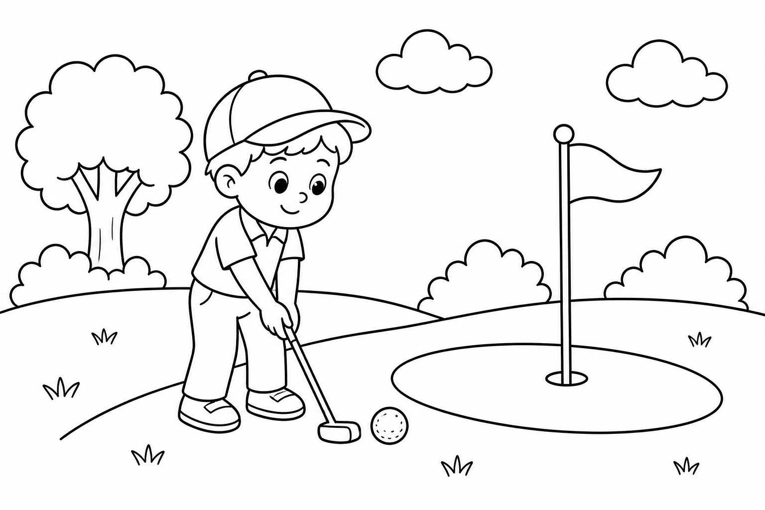 Rodando una bola pequeña en el campo de golf