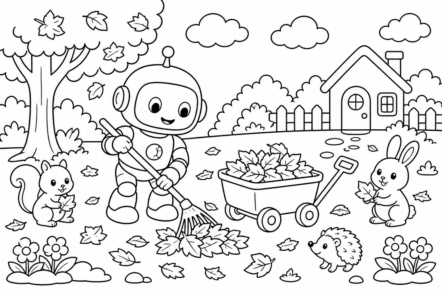 Der kleine Roboter sammelt abgefallene Blätter
