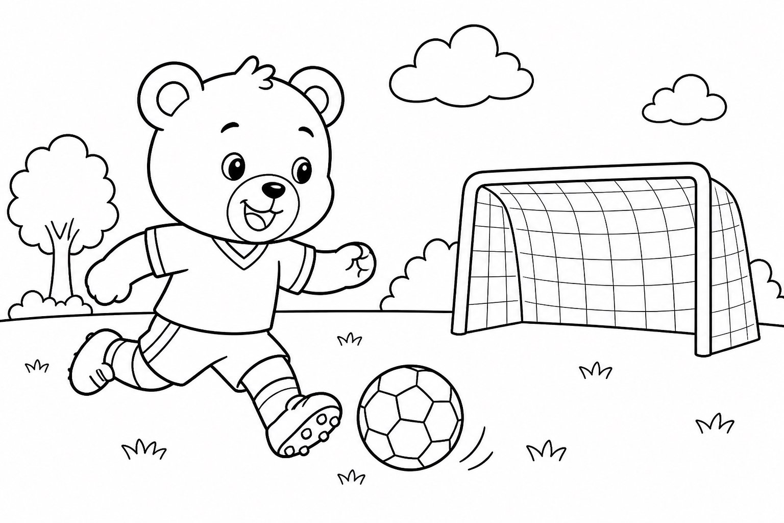 Petit ours jouant au football