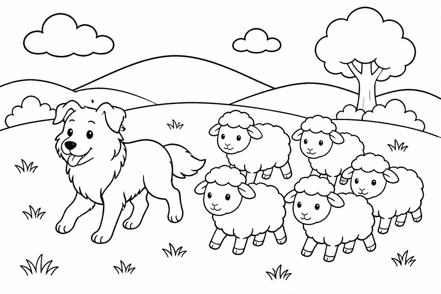 Cão pastor conduzindo um pequeno rebanho