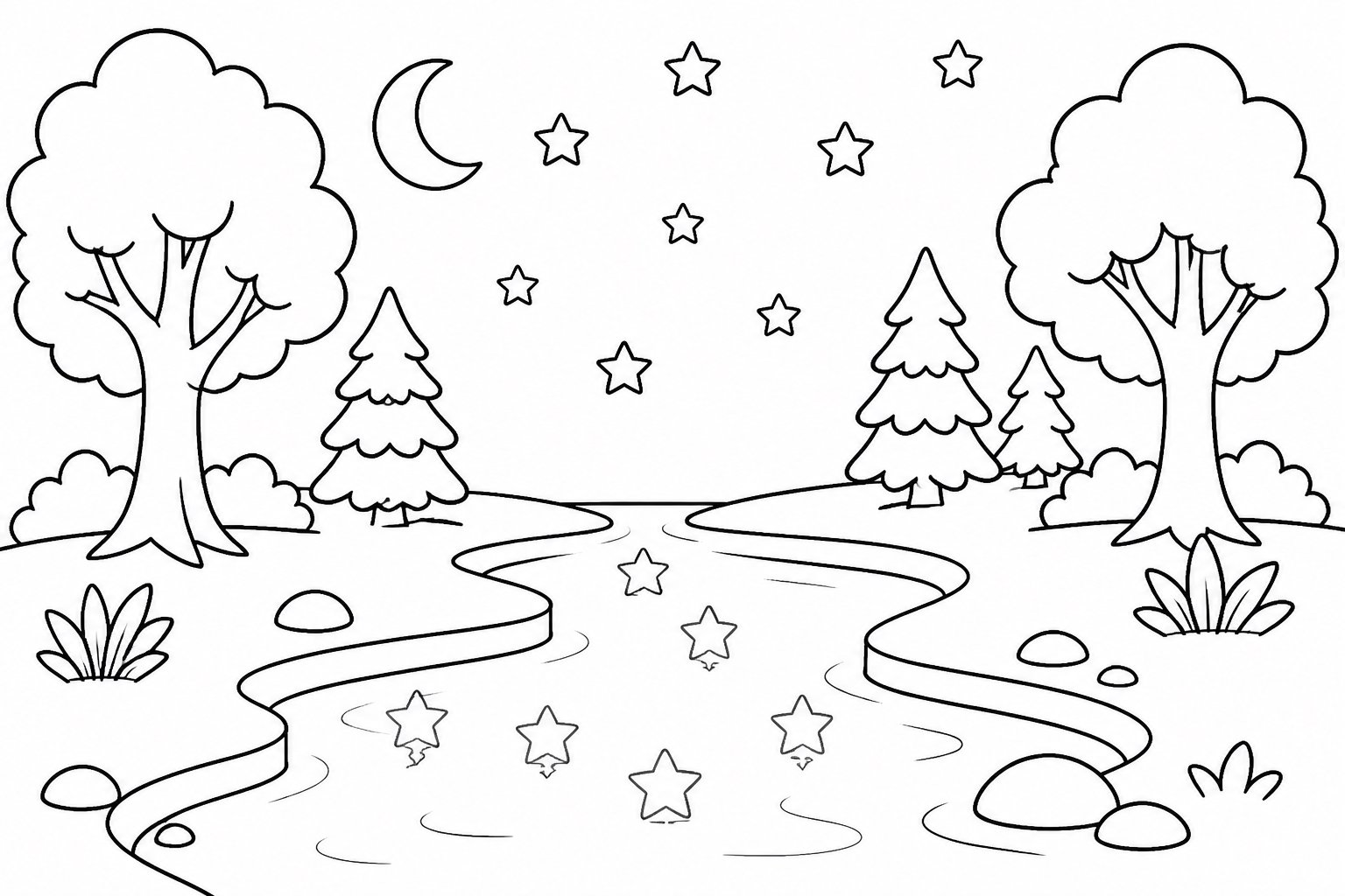Ruisseau de forêt reflétant les étoiles