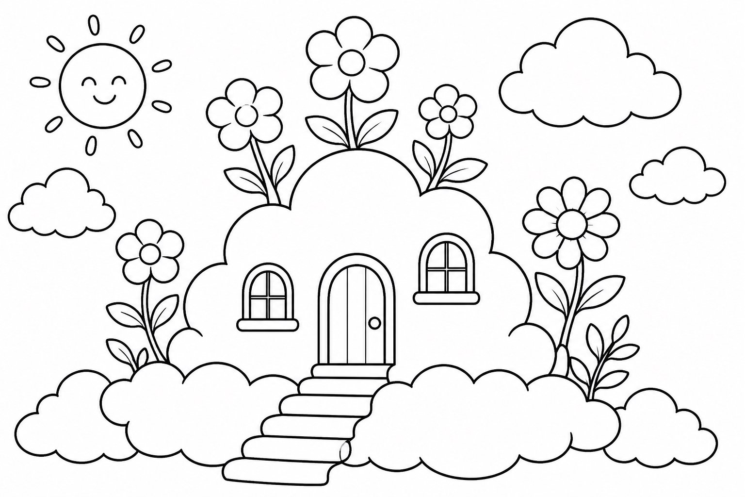 Aus dem Wolkenhäuschen wachsen Blumen