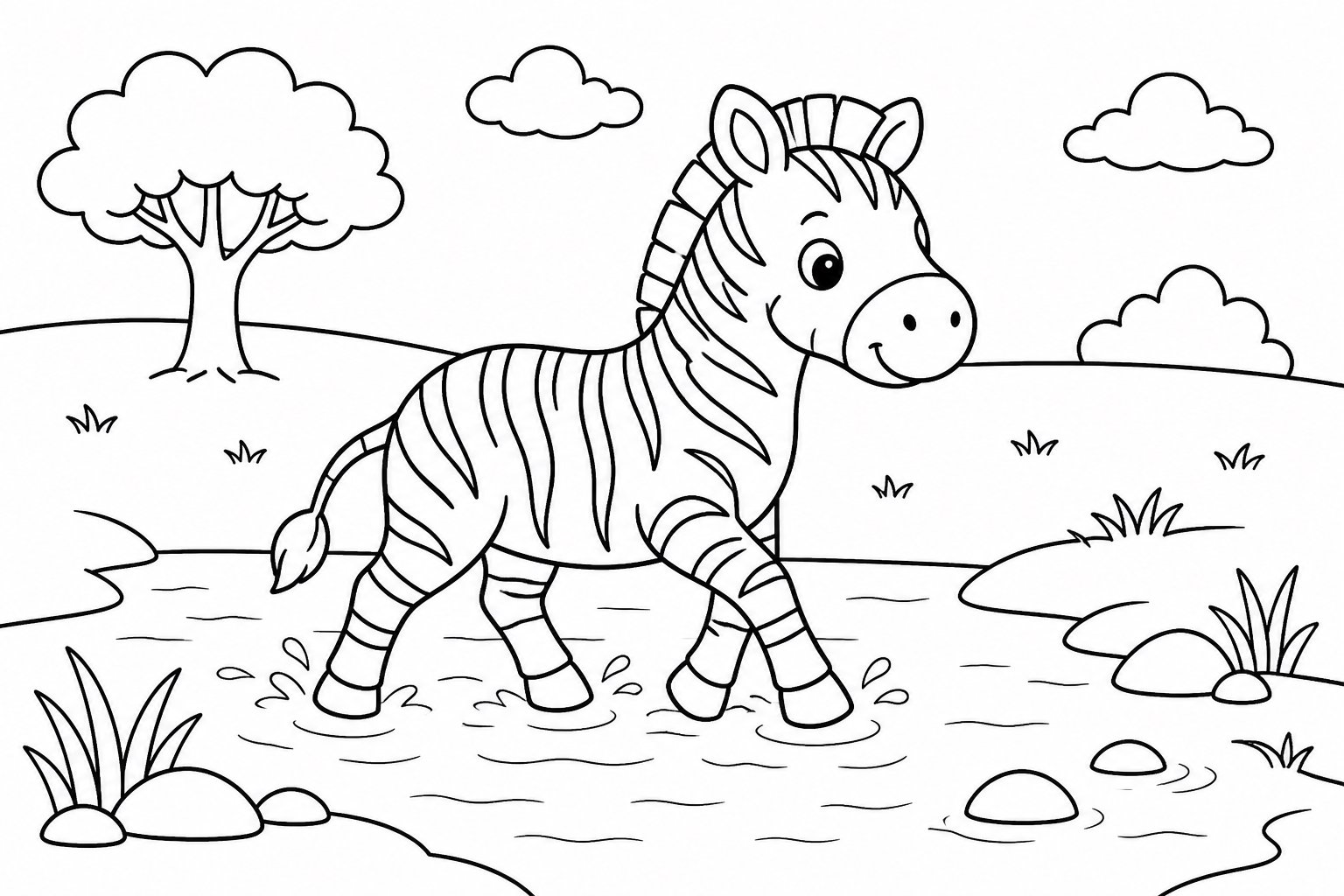 Zebra atravessando um riacho raso