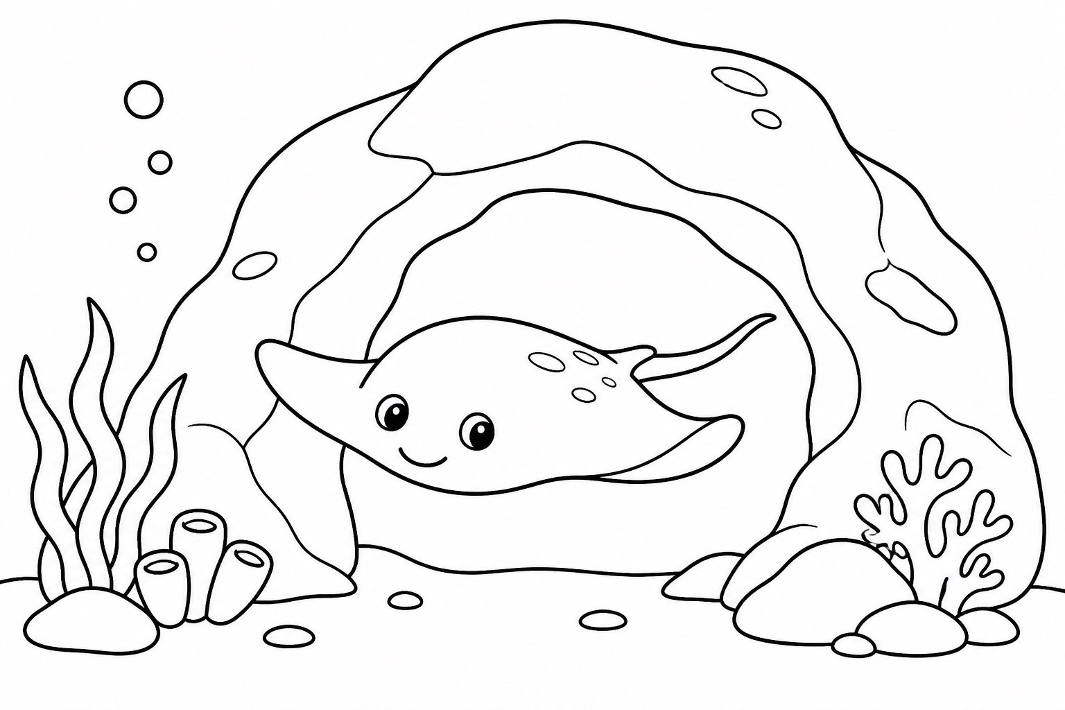 Petite raie traversant une grotte sous-marine