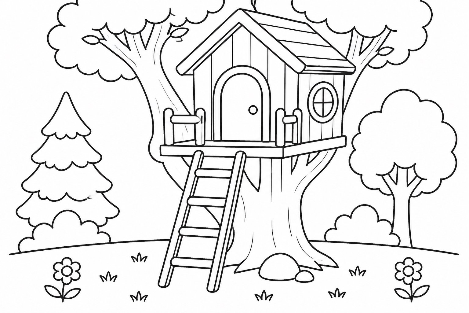 Pequeña escalera en la entrada de la casa del árbol