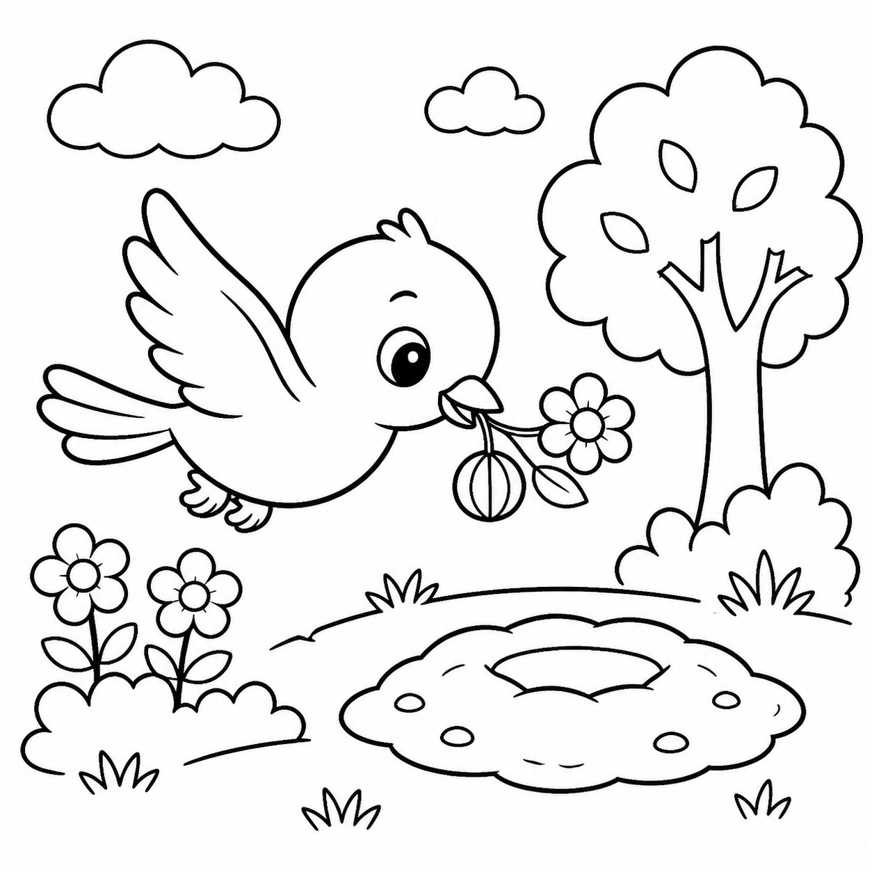 Pajarito trayendo semillas de flores