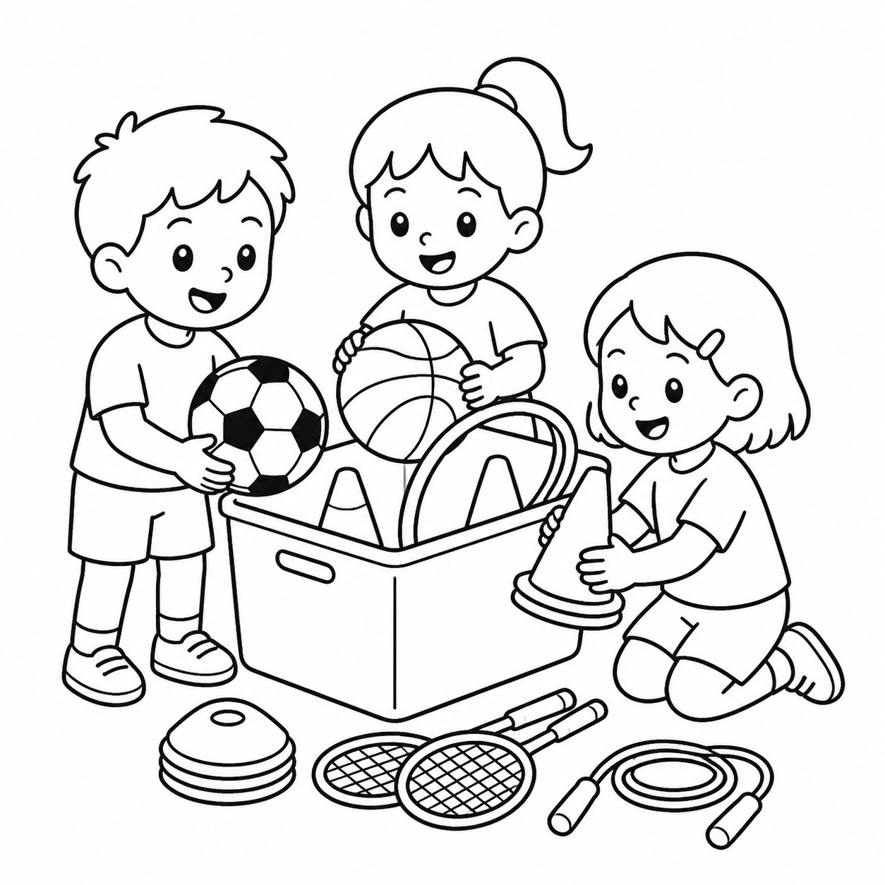 Freunde ordnen Sportgeräte