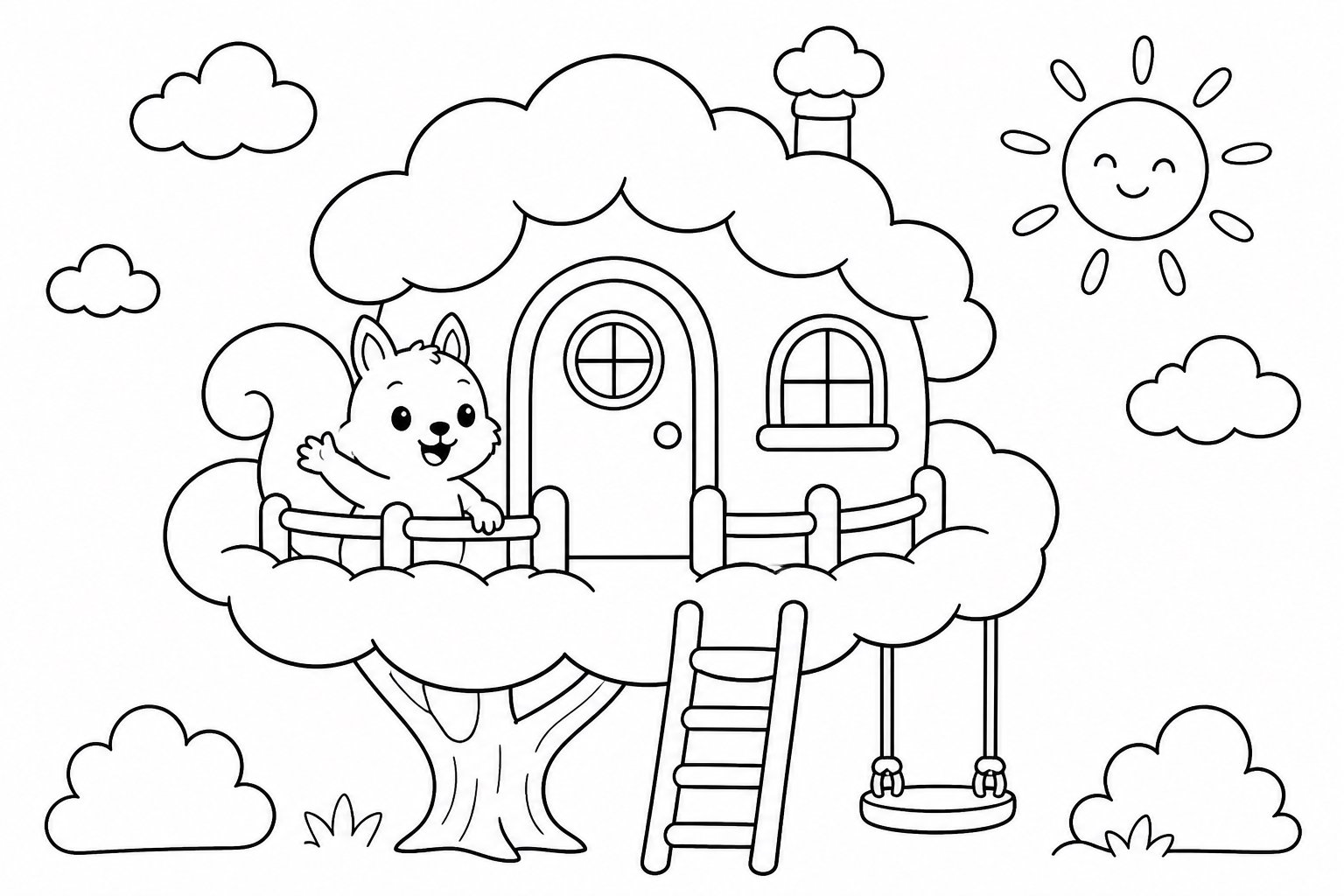 雲のツリーハウスの小さなリス