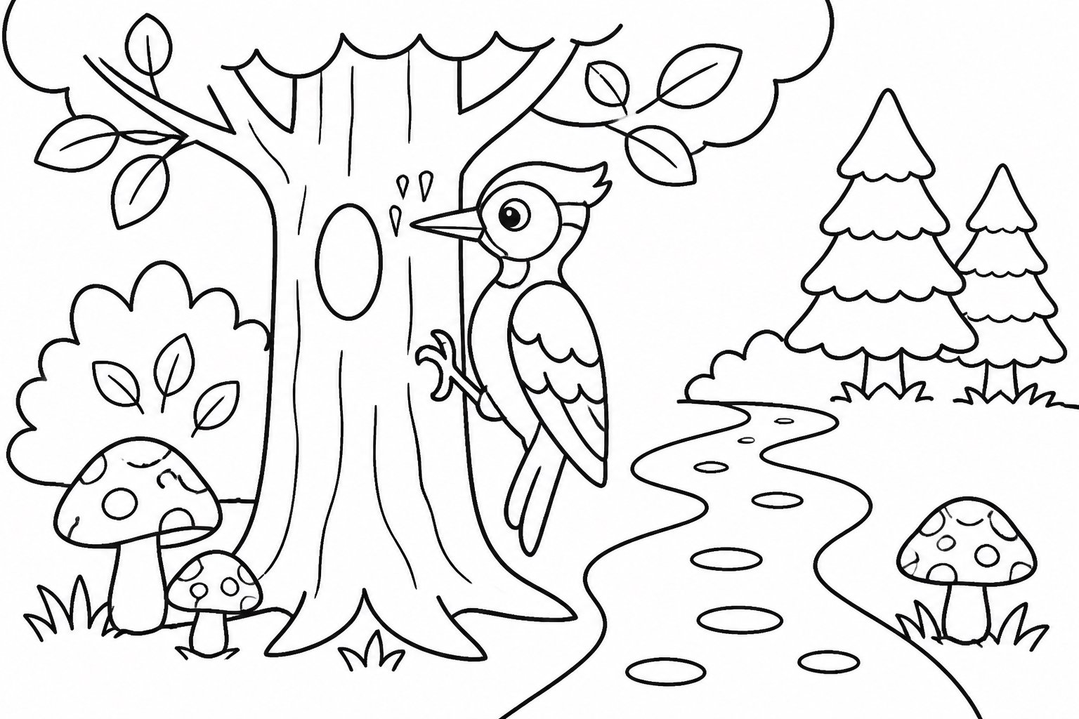 Pic-vert frappant un arbre