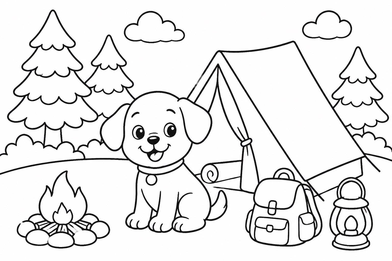 Cachorro acampando en el bosque