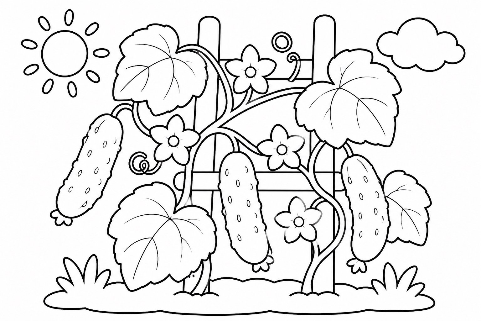 Kleine gelbe Blüten an einer Gurkenranke
