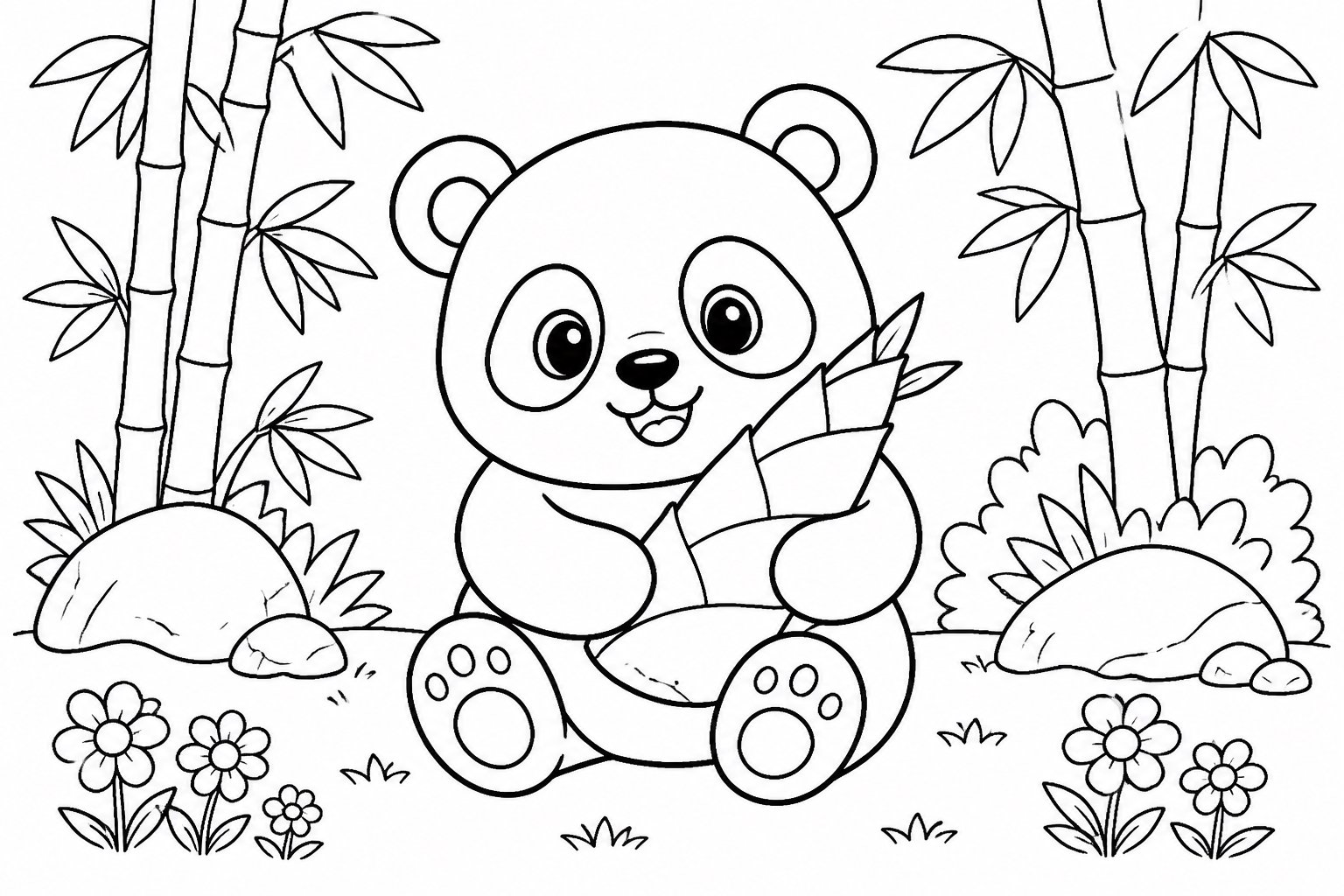 Panda abrazando brotes de bambú