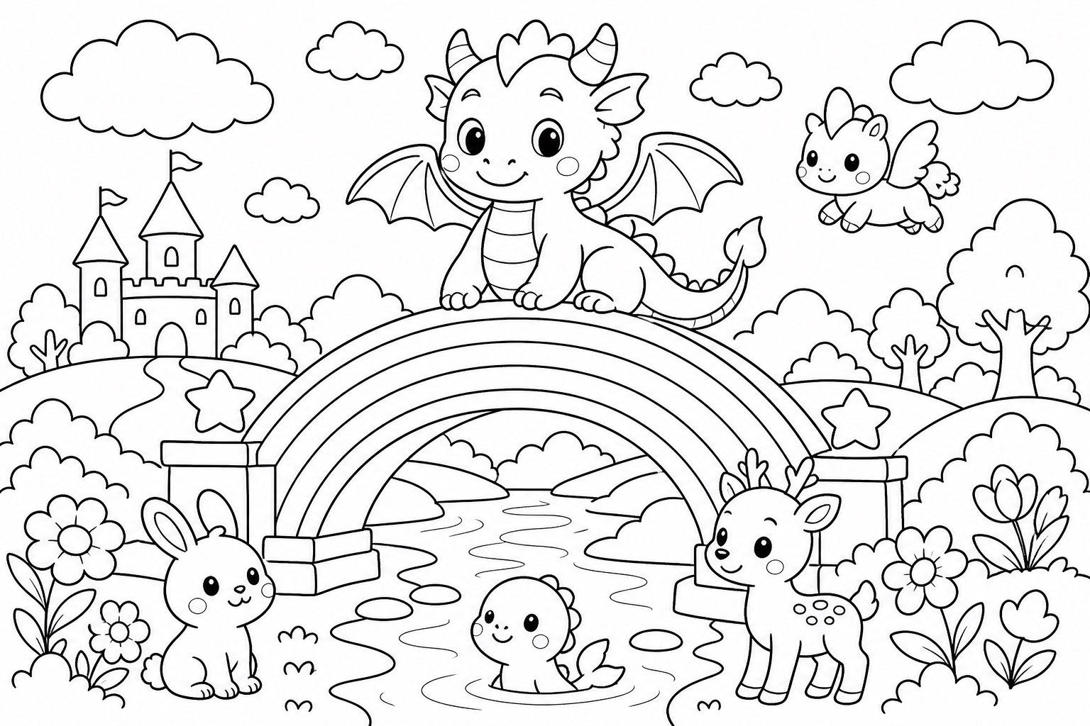 Kleiner Drache bewacht die Regenbogenbrücke