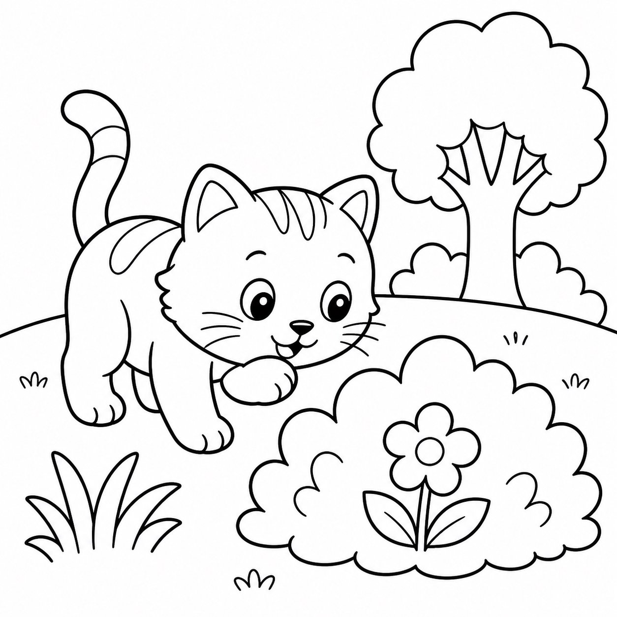 قطة صغيرة تبحث عن زهرة صغيرة