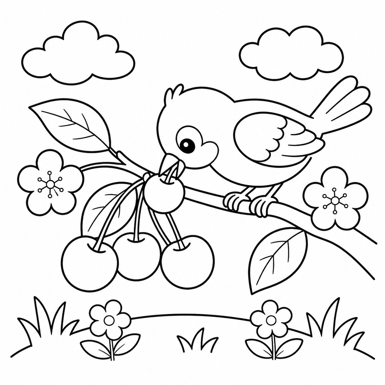 Petit oiseau picorant des cerises
