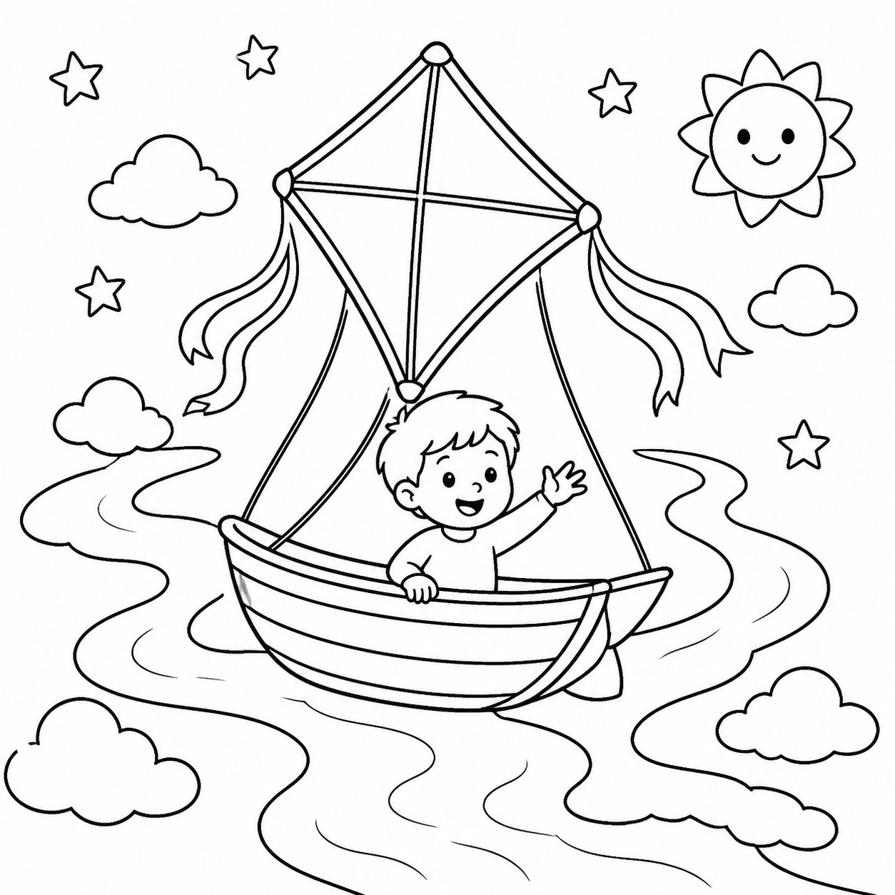 O barco-pipa navega pelo rio do céu