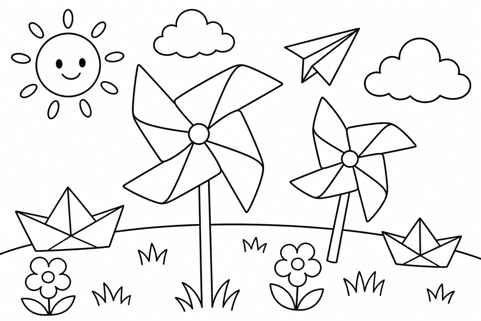 Prado de moinhos de vento de papel