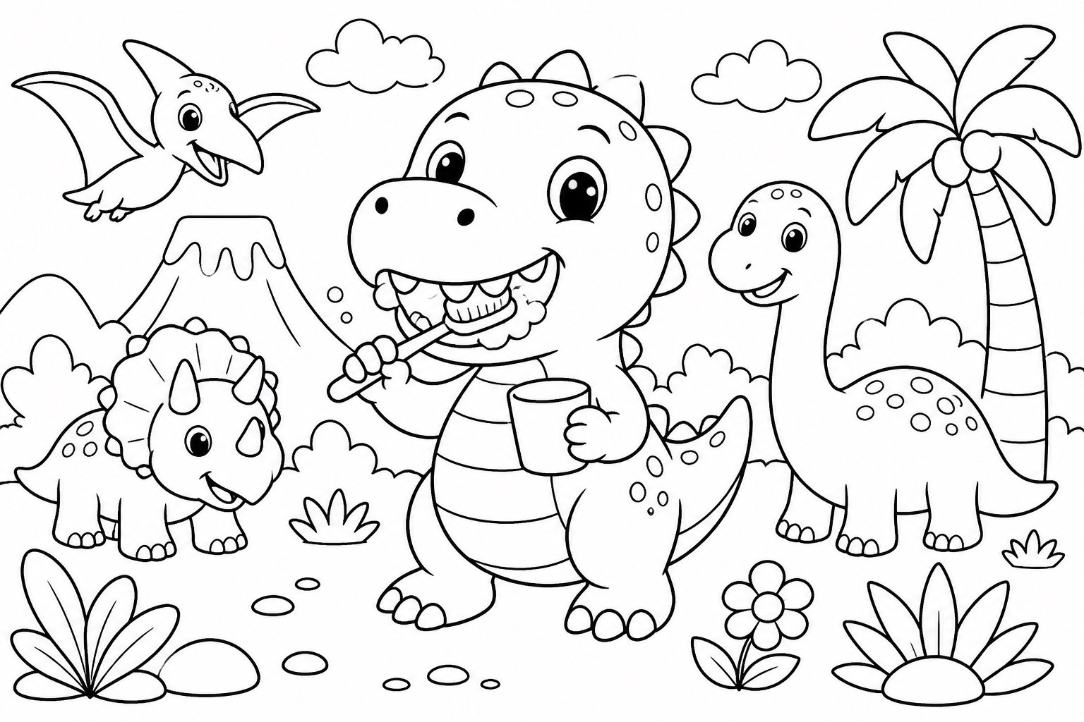 Das T-Rex-Baby lernt, sich die Zähne zu putzen