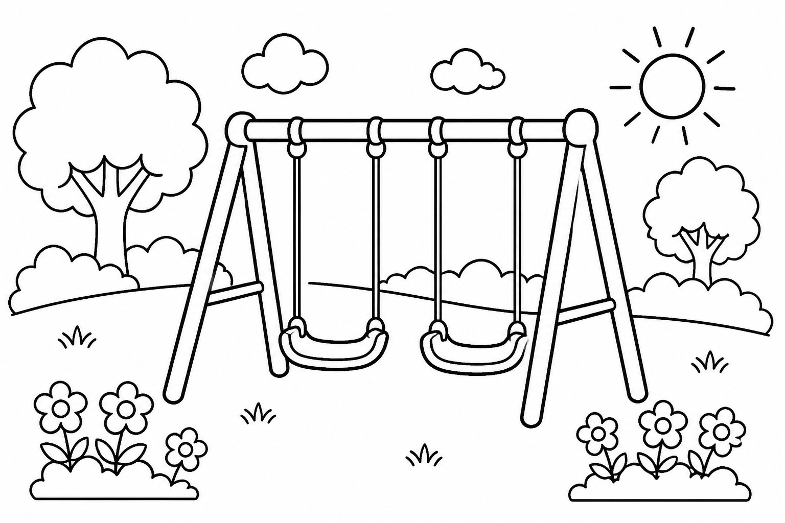 Instalando balanços no parque