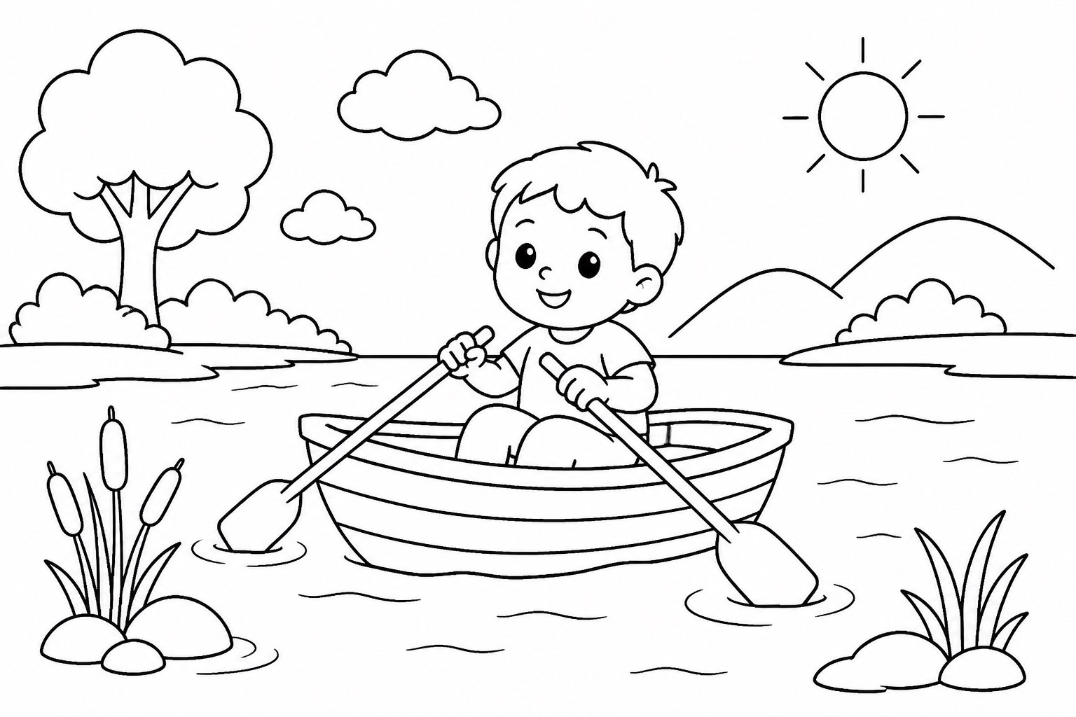 Ramer sur un petit bateau au bord du lac