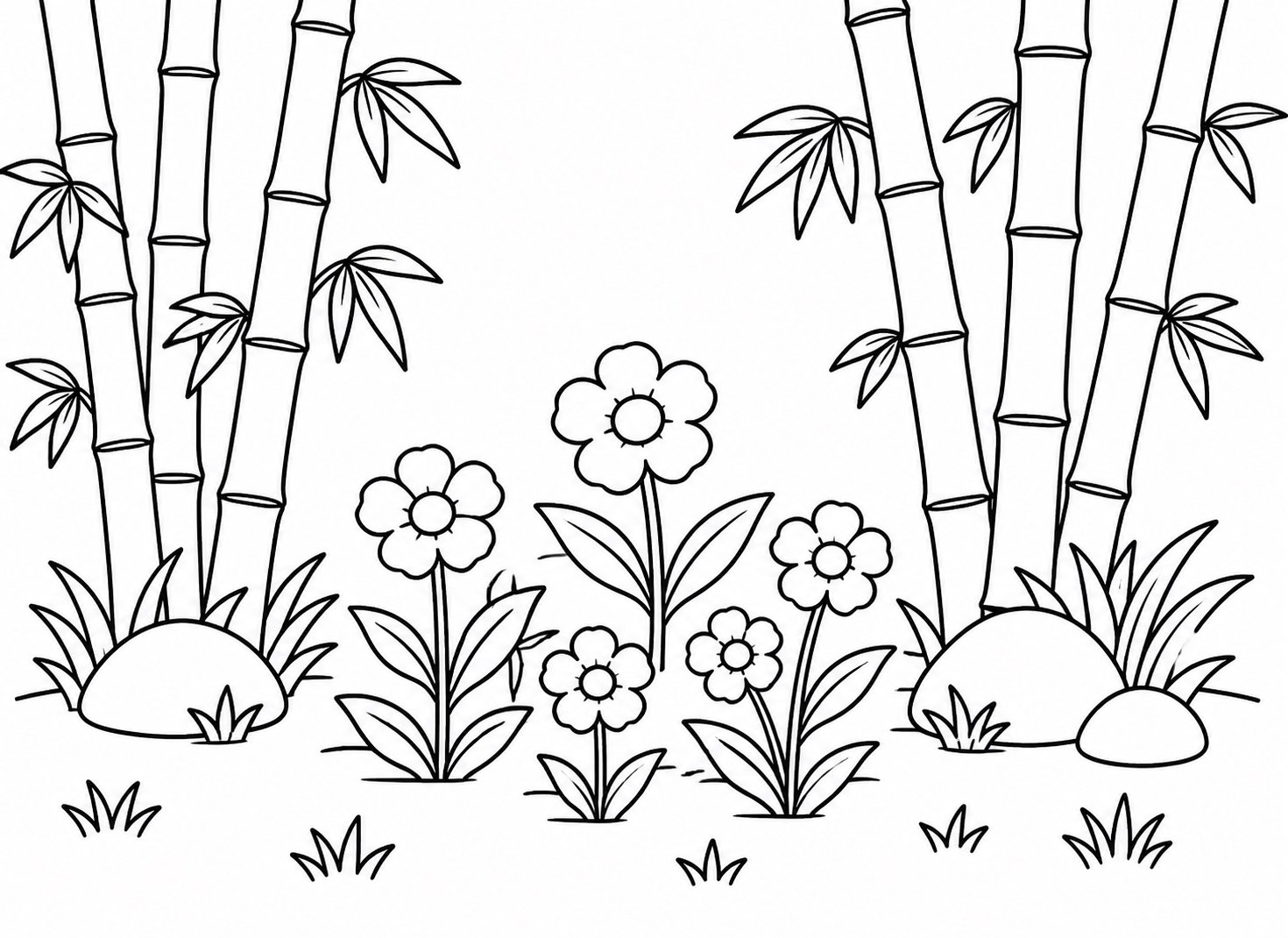 Flores em uma clareira da floresta de bambu