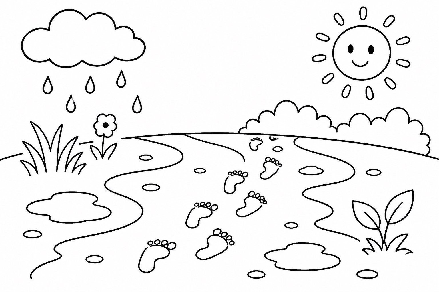 Kleine Fußspuren im Schlamm nach dem Regen