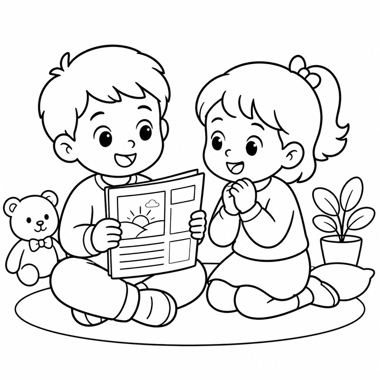 أطفال وأصدقاء يتشاركون الأخبار