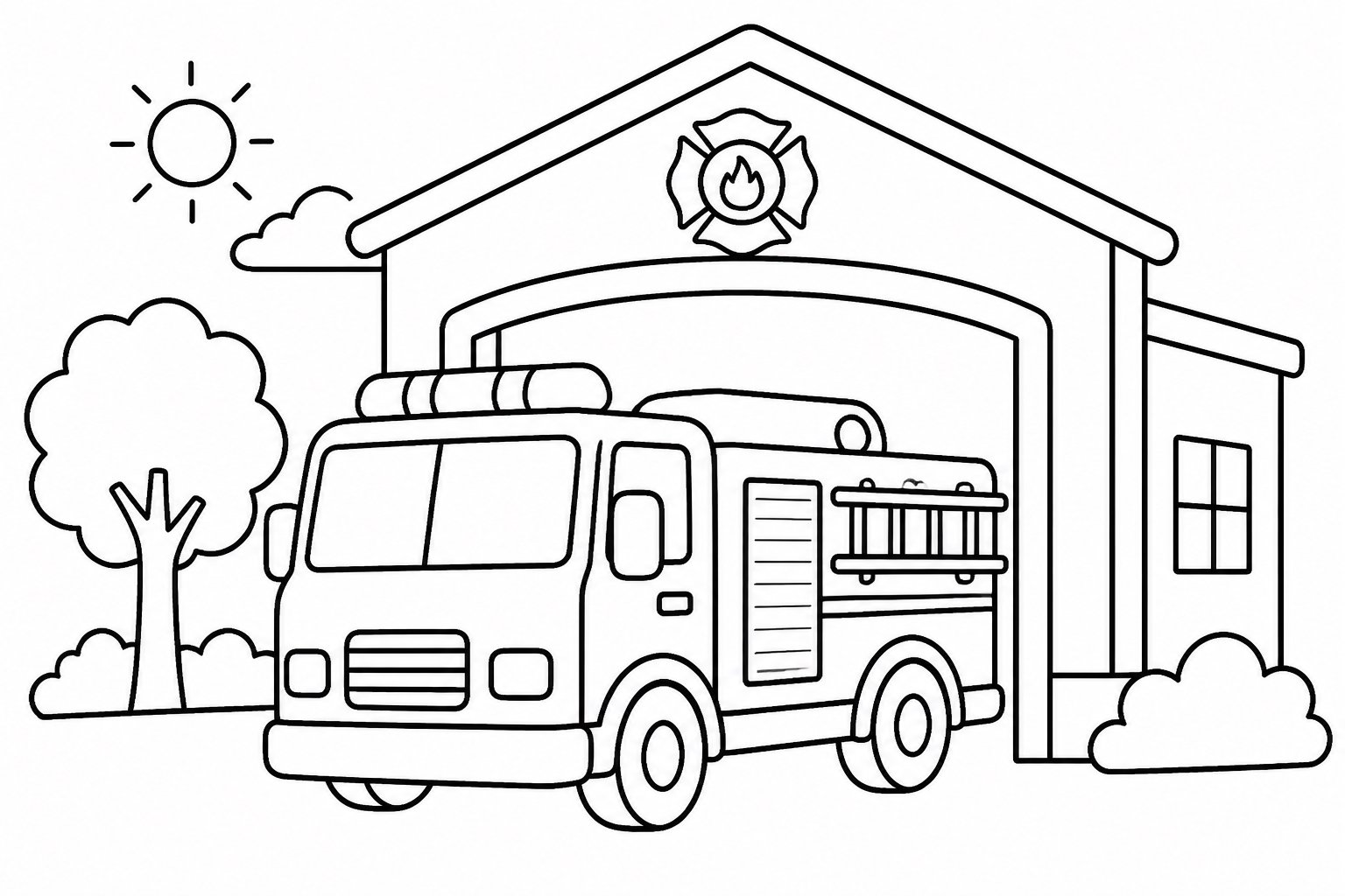 Le camion de pompiers s’arrête à la caserne