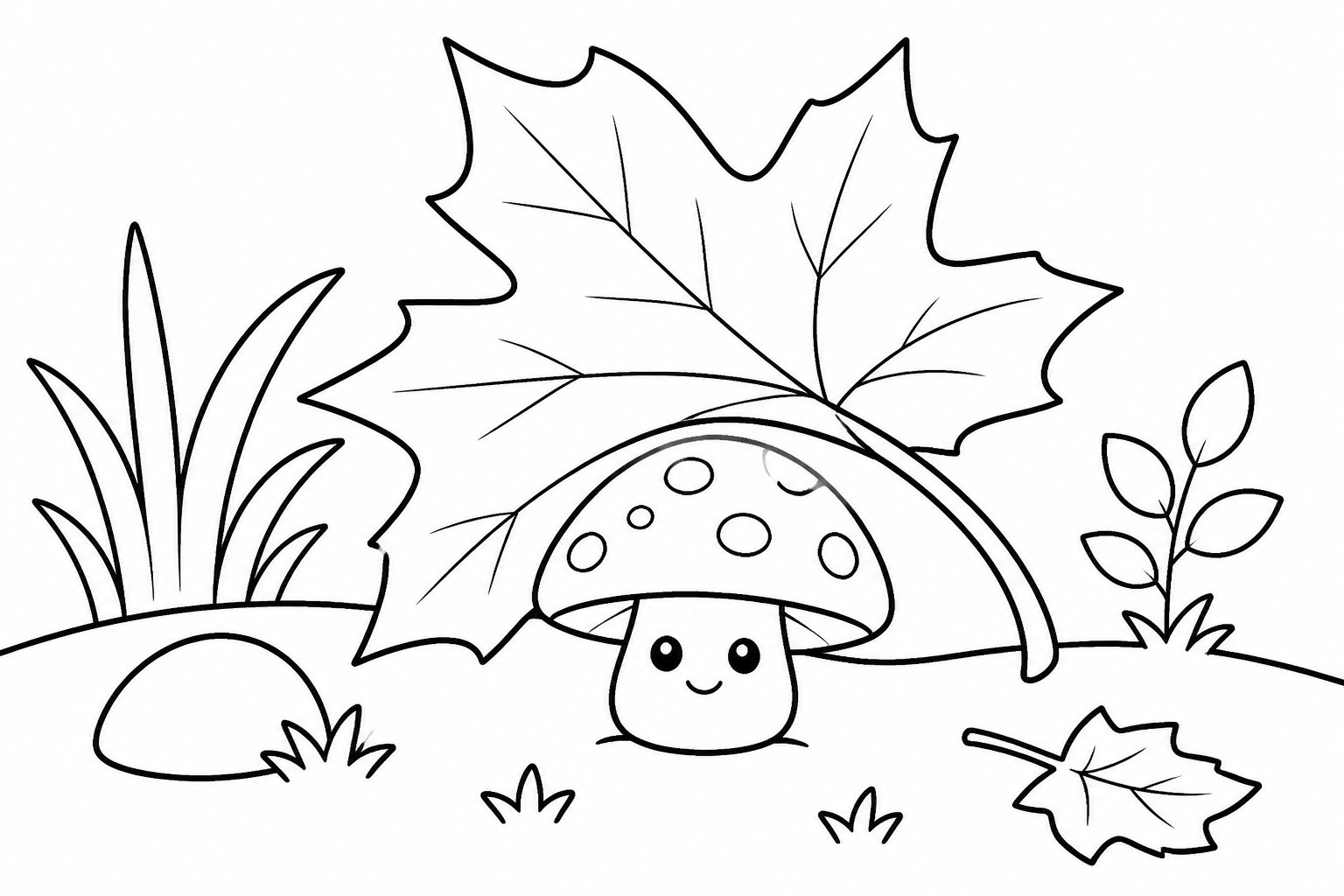 Petit champignon sous des feuilles d’érable