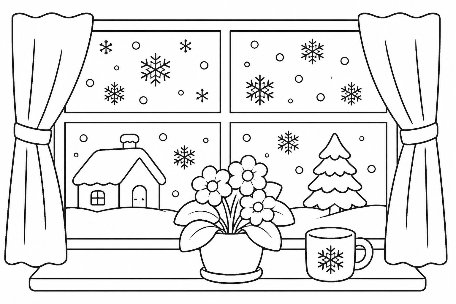Winterliche verschneite Pflanze am Fenster