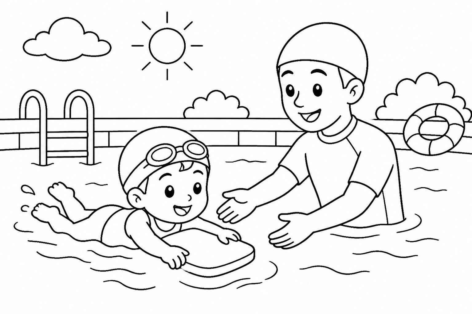 Aprendendo a nadar na piscina
