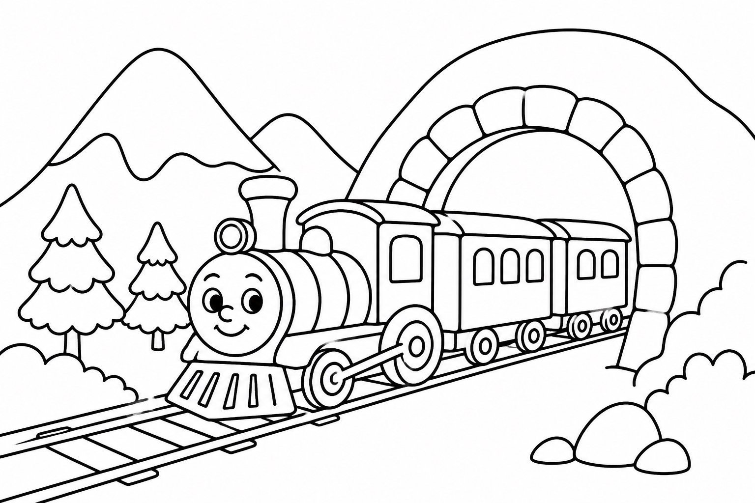 Le petit train traverse le tunnel de montagne