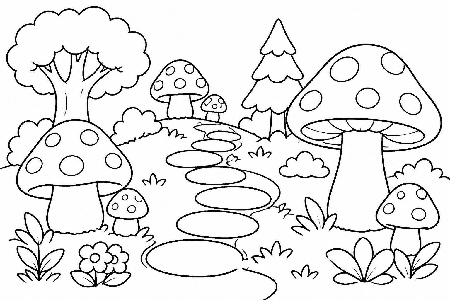 Caminho de cogumelos na floresta