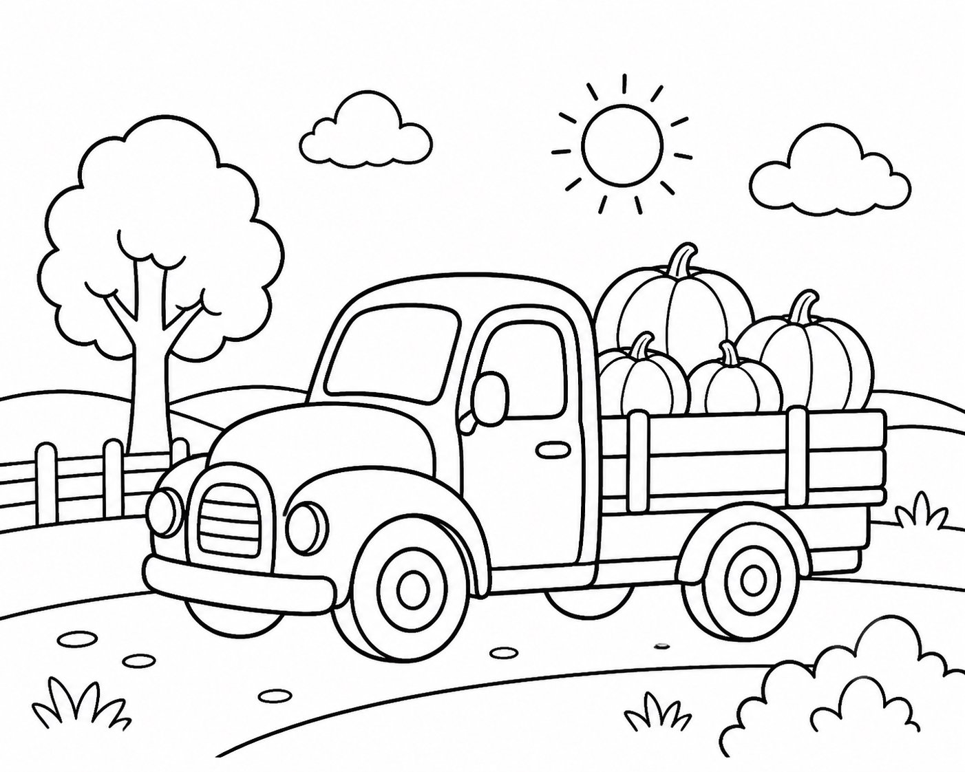 El pequeño camión transporta calabazas