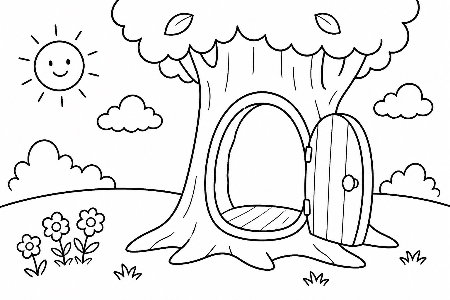 Arbre creux avec une porte qui s’ouvre