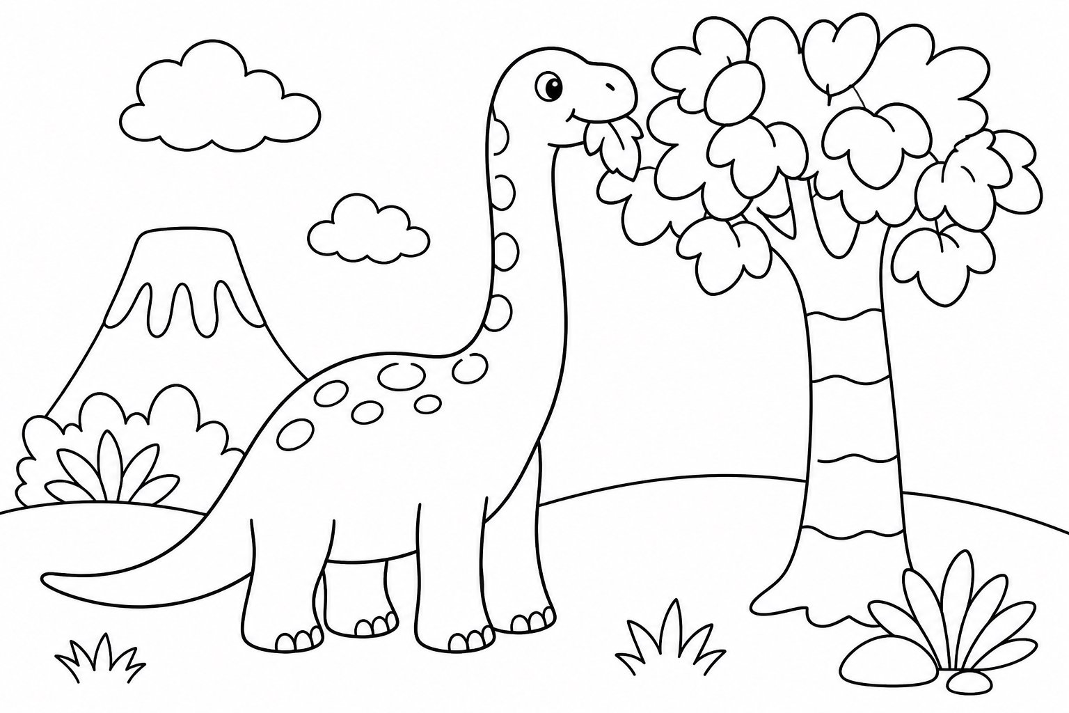 Dinossauro de pescoço comprido comendo folhas altas