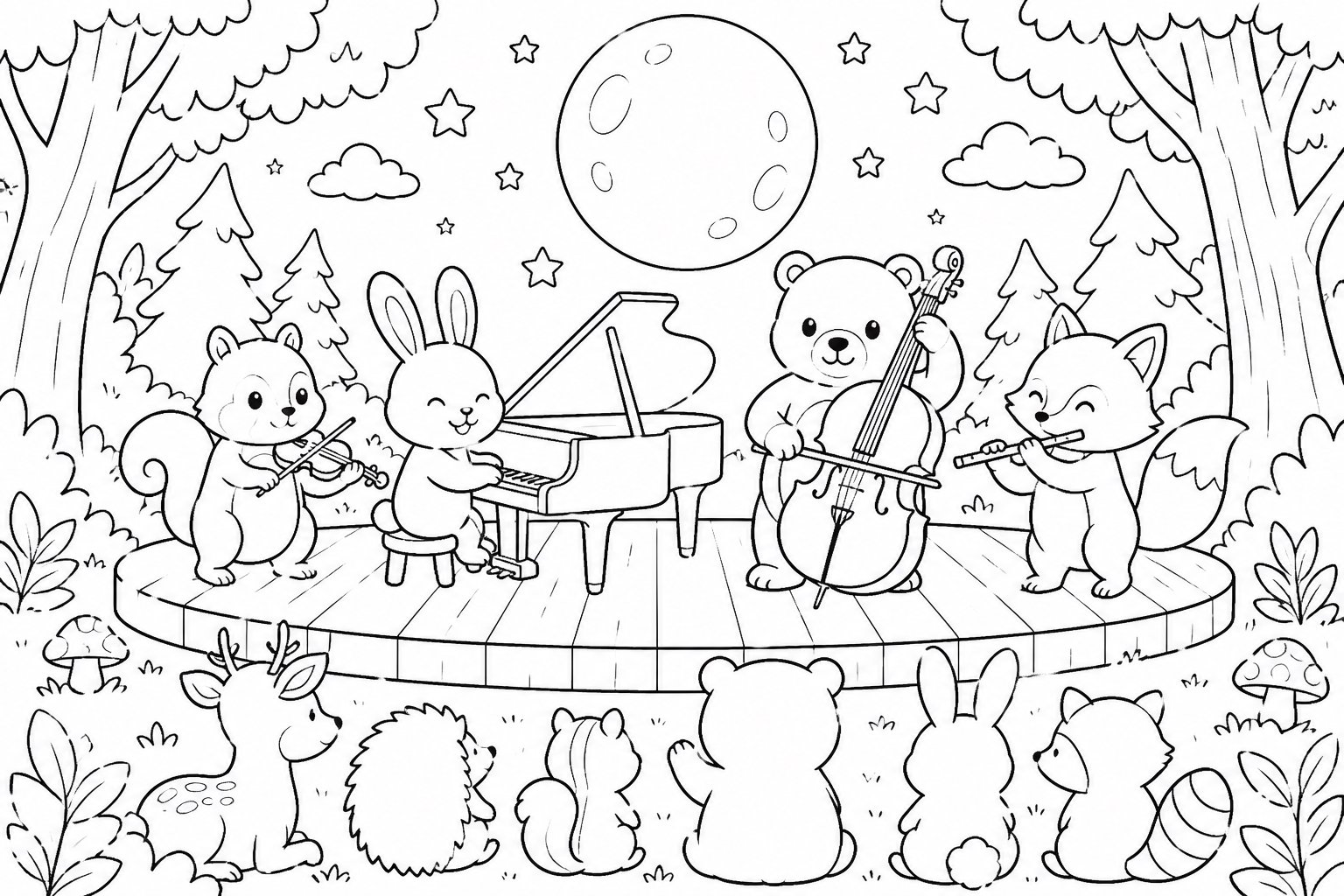 Concert au clair de lune dans la forêt
